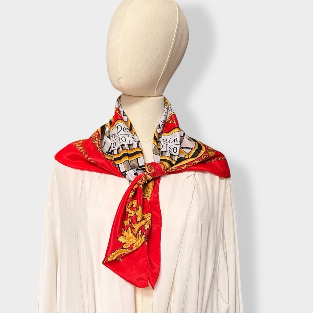Vintage Calendar Silk Scarf – Roman Numerals & Ornate Baroque Print 30.5” - Picture 8 of 8